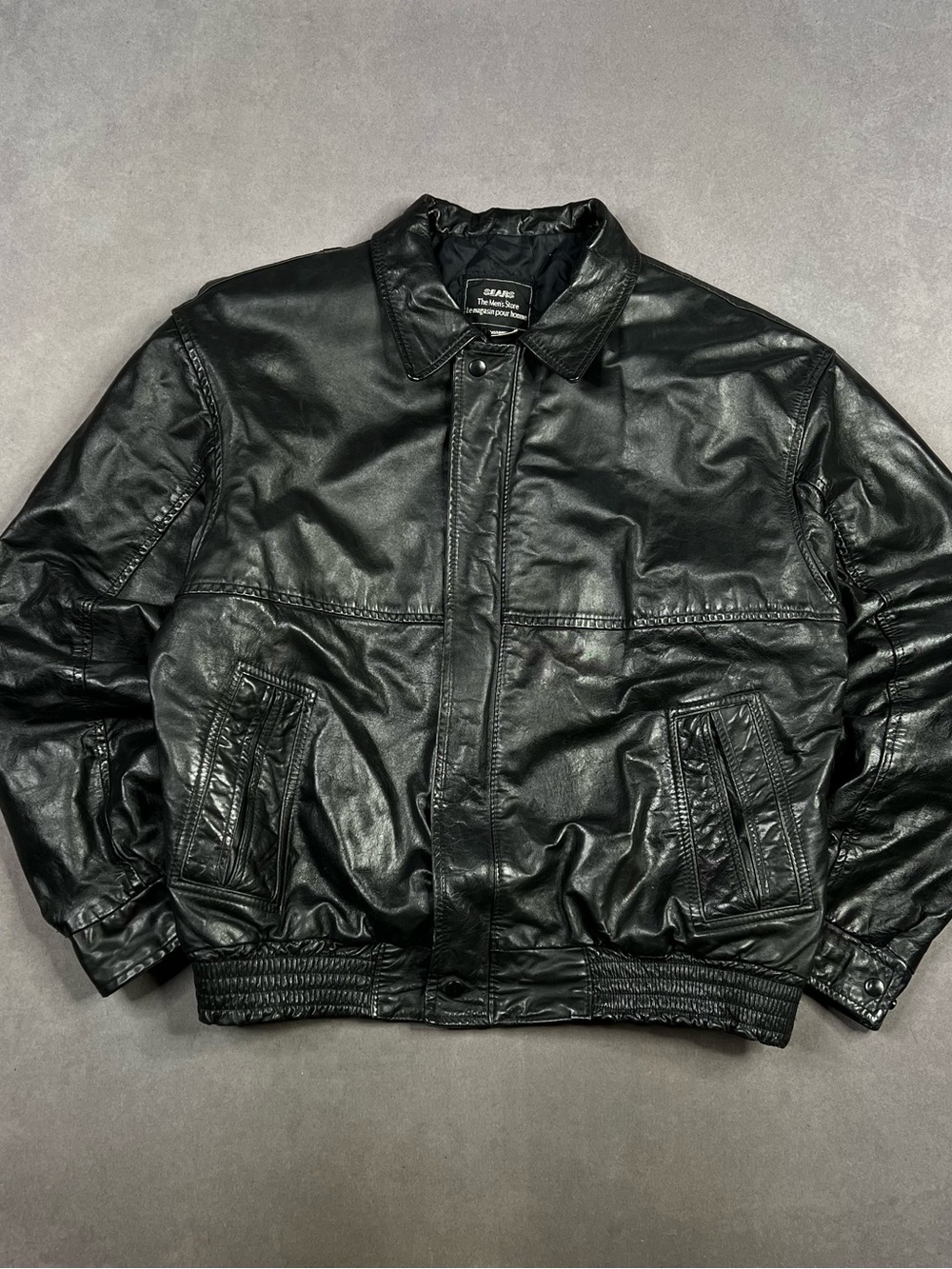Vintage Sears Black Leather Bomber Jacket